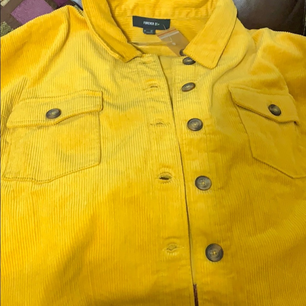 Distressed cropped mustard corduroy jacket